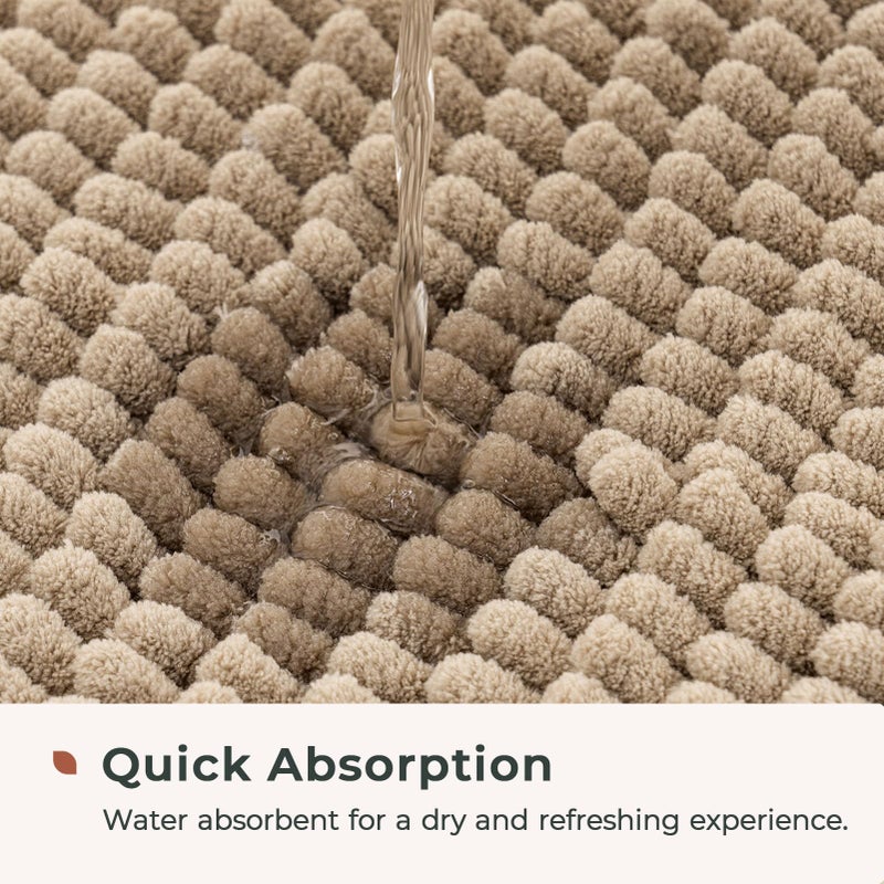 FRESHMINT Chenille Bath Rugs Extra Soft and Absorbent Microfiber Shag Rug, Non-Slip Runner Carpet for Tub Bathroom Shower Mat, Machine-Washable Durable Thick Area Rugs (Light Brown, 24" x 17") - Image 4